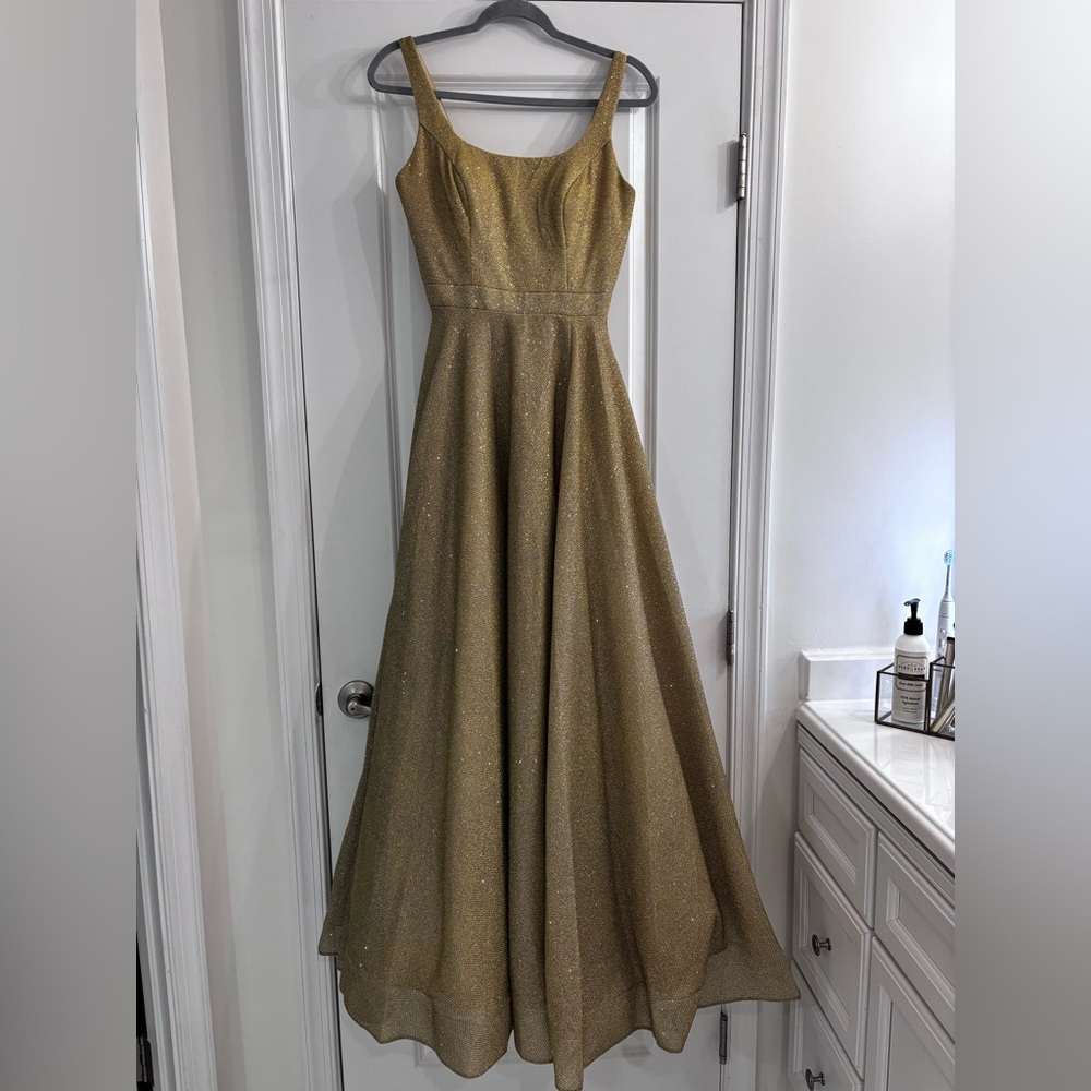 Camille La Vie Gold Spaghetti Strap Maxi Gown